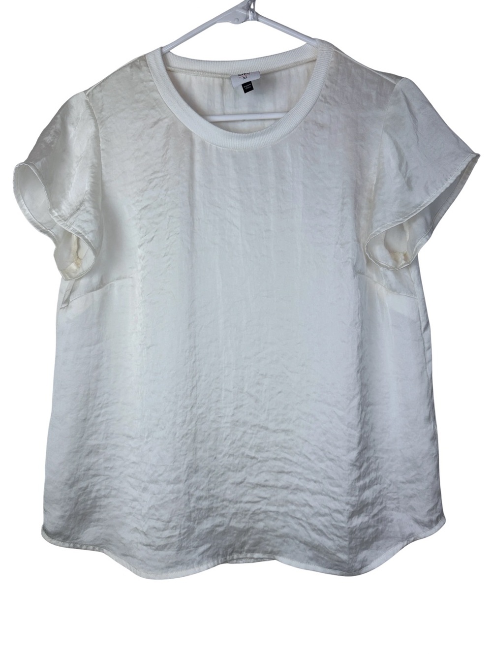CAbi You Complete Me Top White Flutter Sleeve Tee | 1205 XS Satin-Look Blouse